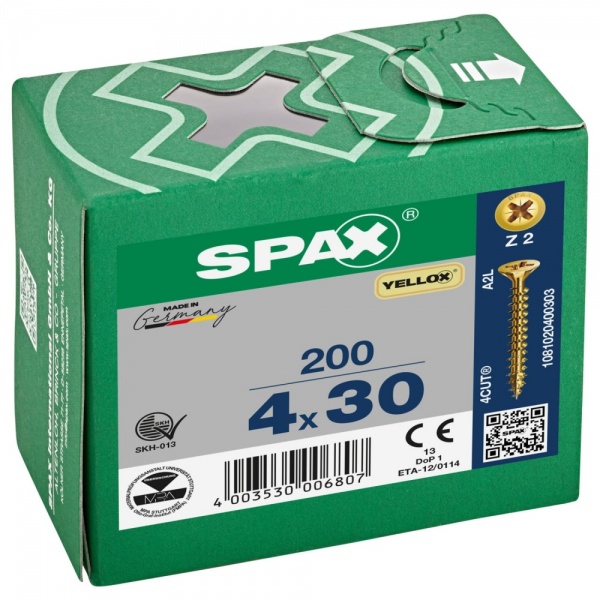 Spax 4 X 30 Countersunk Pozi Box 200