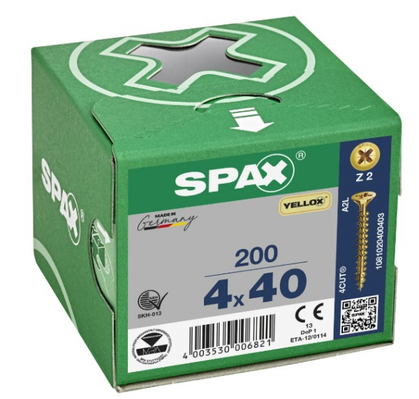 Spax 4 X 40 Countersunk Pozi Box 200