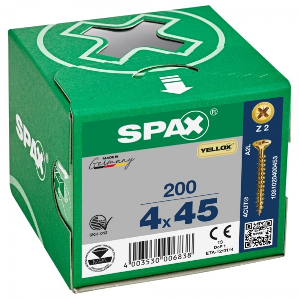 Spax 4 X 45 Countersunk Pozi Box 200